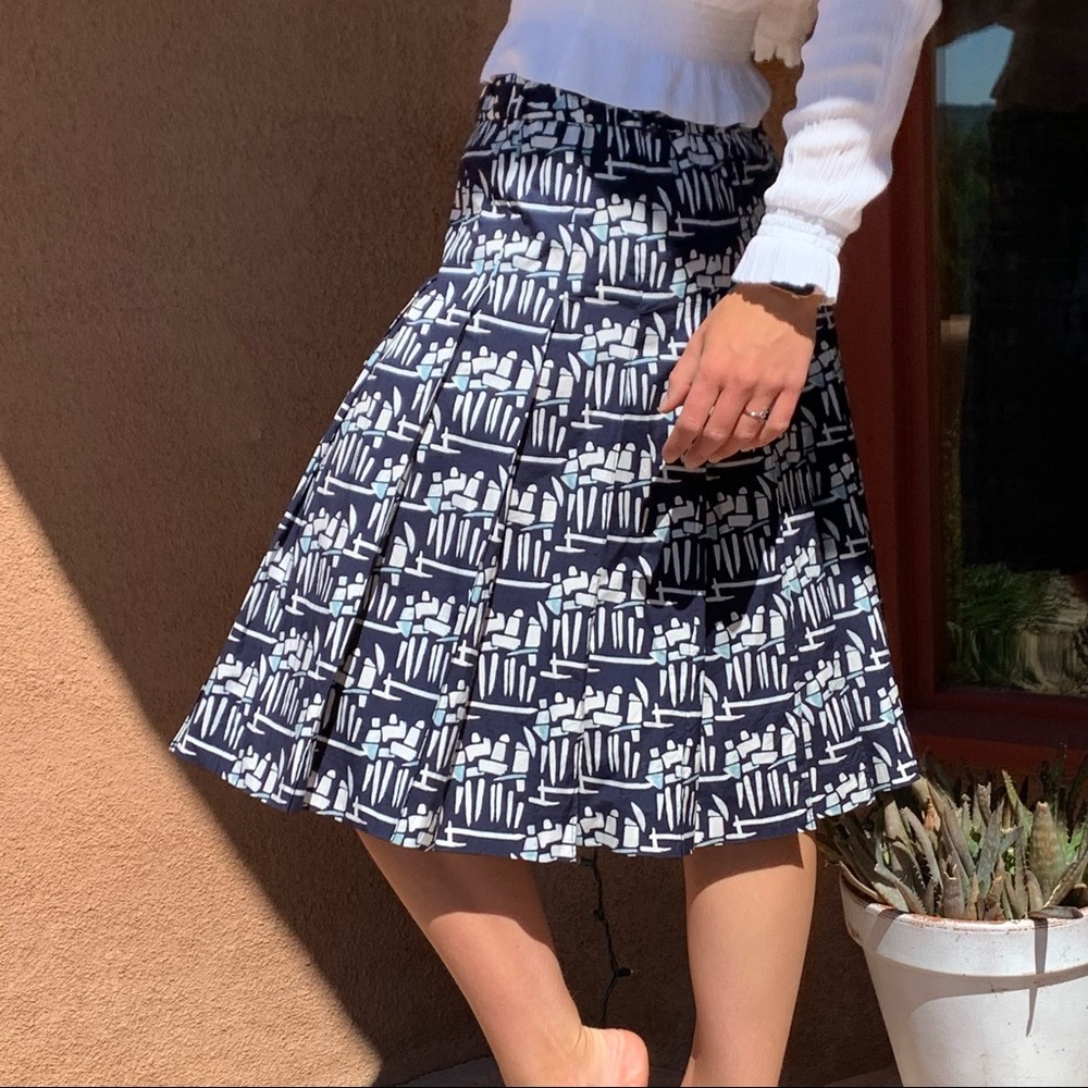 Tory Burch Navy and White Printed A-Line Skirt - Picture 2 of 16